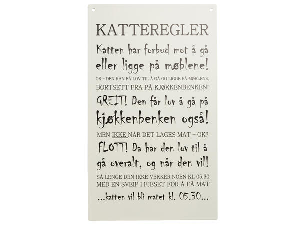 Skilt avlangt Katteregler 16x27cm Metall 