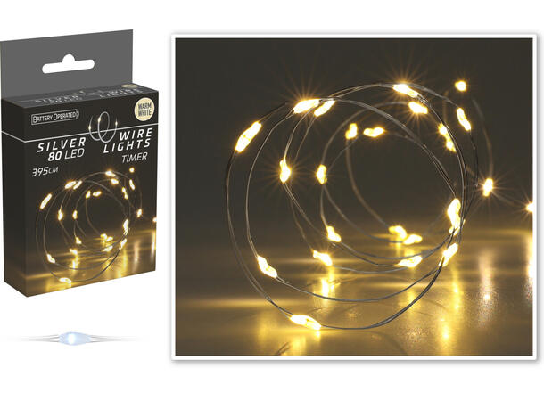 LED lyslenke 80 lys Timer 4 meter Batteri 3xAA Timer 6/18t Innendørs 