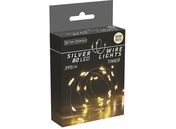Lyslenke 80 LED Timer 4m Batteri 3xAA Timer 6/18t Innendørs 