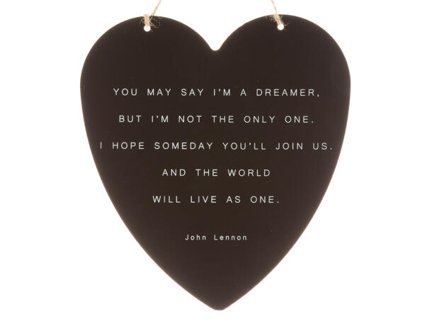 Skilt hjerte stort John Lennon Dreamer 16x17cm Metall 