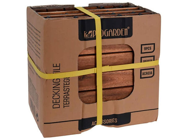 Helle Flis sett med 9 acacia 30x30cm TIl utestue, veranda etc 