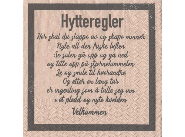 Serviett We care Hytteregler Økologisk Lunsjserviett 20 stk 3-lags 33x33cm 