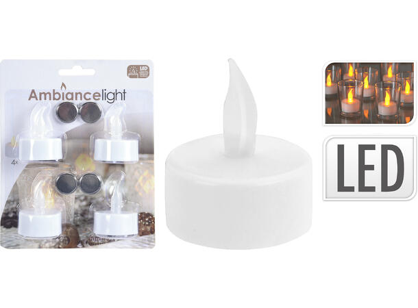 Telys LED med varmhvitt lys s/4 Batteri:4xCR2032 Inkludert 
