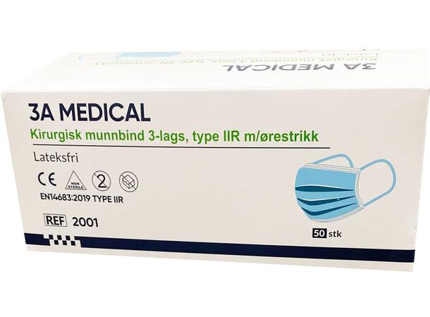 Munnbind 3 lags Std:14683:2019 TYPE IIR Ørestrikk. 50 stk 