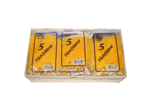 Fjær gule 16 cm pose 5 stk Naturlige fjær påske 