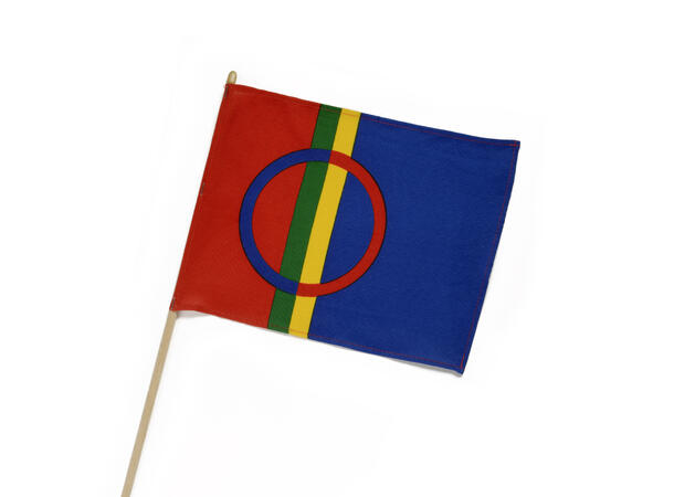 Flagg samisk 20x28cm pinne 65cm Sameflagg 