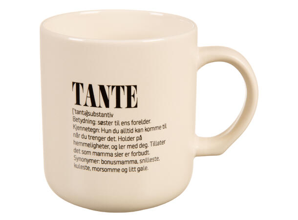 Krus definisjon hvit m/sort Tante 330ml 200g D:8,2 H:9,3cm 