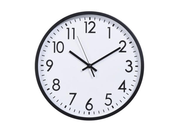 Klokke m/sort/hvit/sølv dia:30cm 3ass Hardplast/PP 