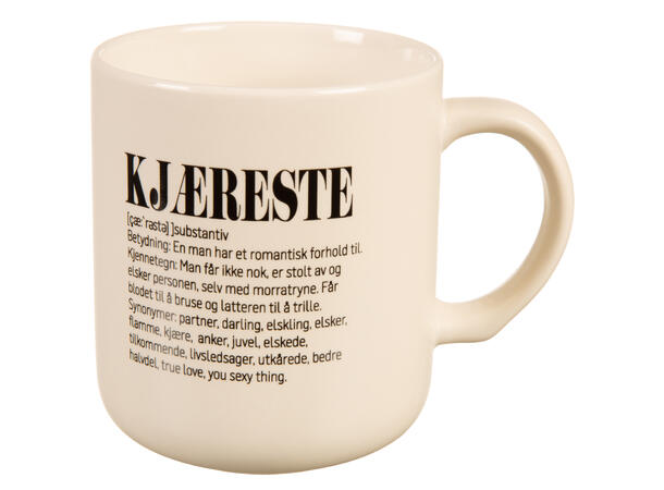 Krus definisjon hvit m/sort Kjæreste 330ml 200g D:8,2 H:9,3cm 
