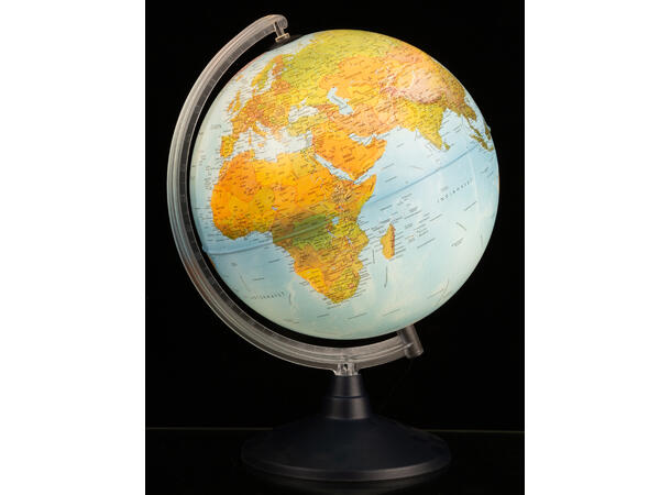 Globus  med lys og norsk kart 30cm Sort plastfot, ledning og stikkontakt 