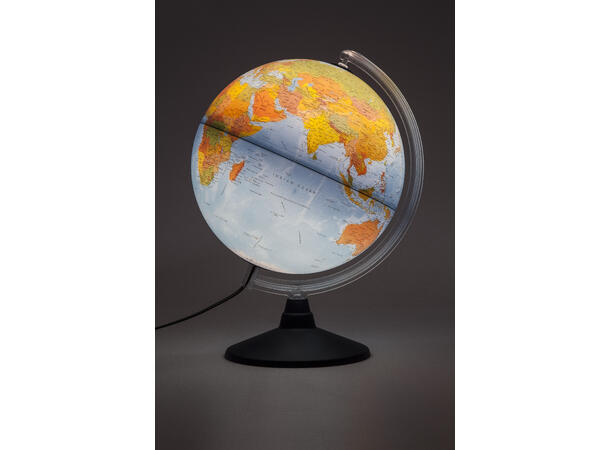 Globus  med lys og norsk kart 30cm Sort plastfot, ledning og stikkontakt 