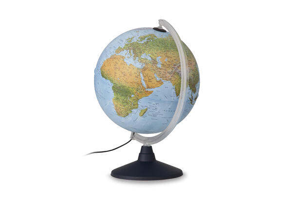 Globus  med lys og norsk kart 30cm Sort plastfot, ledning og stikkontakt 