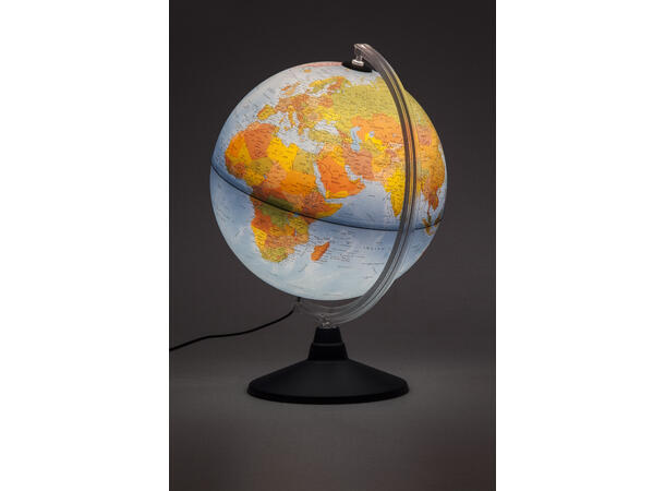 Globus  med lys og norsk kart 30cm Sort plastfot, ledning og stikkontakt 