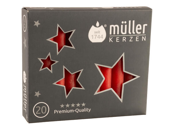 Kronelys mini h:10cm d:1,2cm rød s/20stk Pk 20stk 