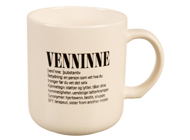 Krus definisjon hvit m/sort Venninne 330ml 200g D:8,2 H:9,3cm 
