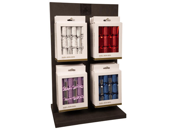Smell bon-bon rød 2 ass metallic 6stk 6 stk 15 cm lange, med knall,vits & hatt 