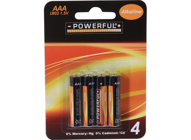 Batteri Alkalisk AAA LR03 cadiumfri 4stk Blisterpakning Alkaline 