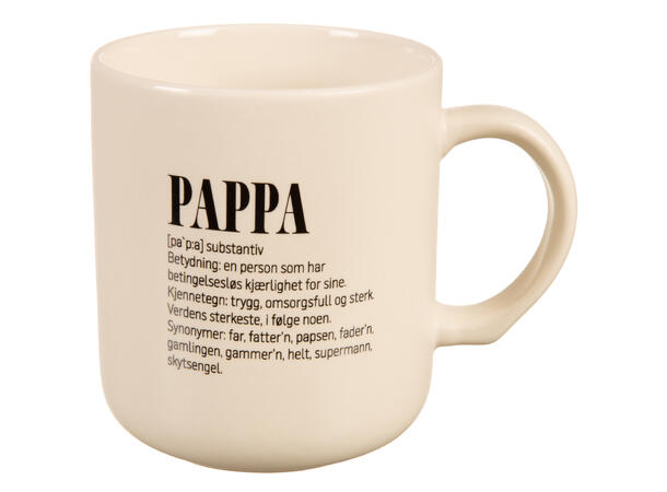 Krus definisjon hvit m/sort Pappa 330ml 200g D:8,2 H:9,3cm 