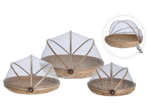 Deksel til mat bambus m/netting s/3 Forpk 6sett 29x27 34x32 38x34cm 