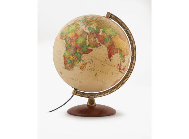 Globus engelsk med lys Antiquus 30cm Antikk trefot med LED lys engelsk tekst 