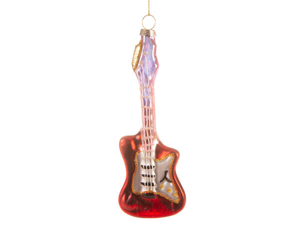 Juletrepynt glass Gitar rød/gull s/4 15cm 