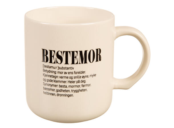 Krus definisjon hvit m/sort Bestemor 330ml 200g D:8,2 H:9,3cm 