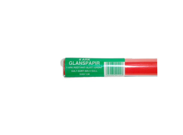 Glanspapir ass farger 8ark, 35 x 57cm 