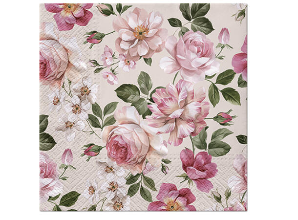 Serviett Roses Glory krem Lunsjserviett 20 stk 3-lags 33x33cm 