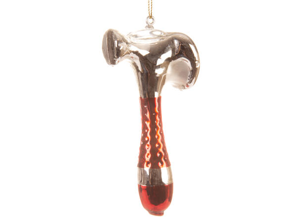Juletrepynt glass Hammer rød/sølv s/4 12cm 