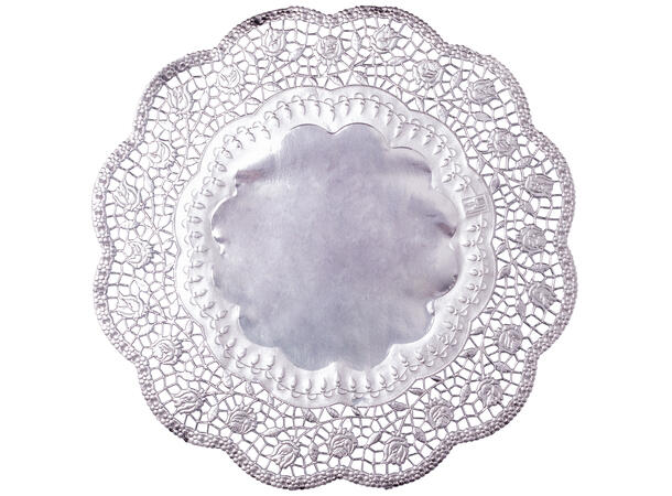 Kakebrikke rund rosedekor 36cm sølv s/4 