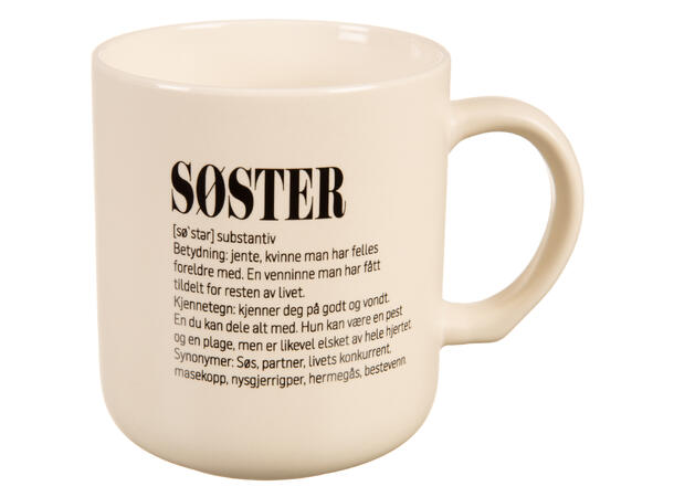 Krus definisjon hvit m/sort Søster 330ml 200g D:8,2 H:9,3cm 