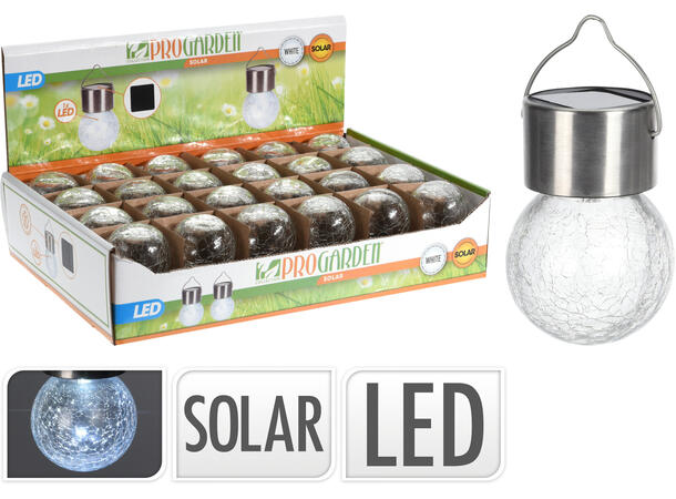 Lykt Solcelle Led henge pæreform d:6cm Display 24stk Batteri 1x2/3 AAA Opplad 