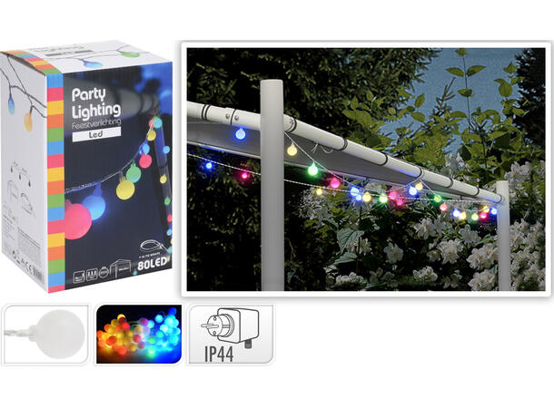 Lyslenke 80 Ledlys multifarge Kule:2,5cm Vanlig adapter 17+3m ledning Utendørs 