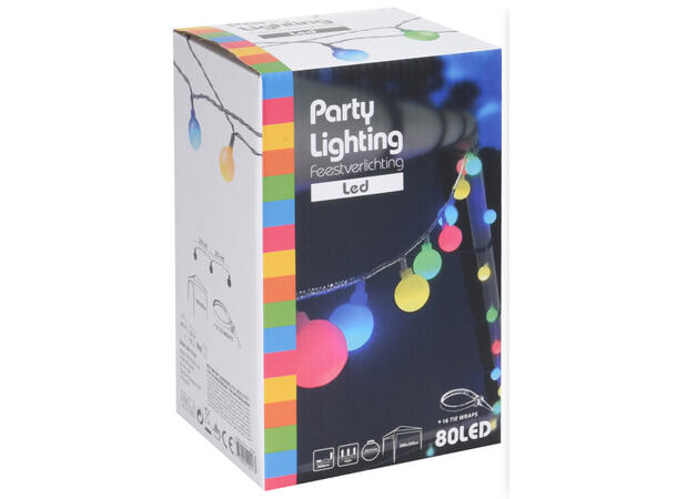 Lyslenke 80 Ledlys multifarge Kule:2,5cm Vanlig adapter 17+3m ledning Utendørs 