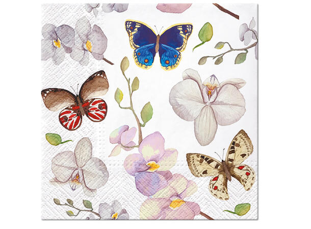 Serviett Orchidea Butterfly Lunsjserviett 20 stk 3-lags 33x33cm 