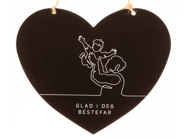 Skilt hjerte lite glad i Bestefar 13x11cm Metall 