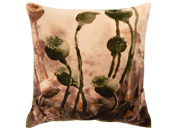 Pute 45x45cm m/trekk velur brun m/grønt Pute fjær/dun 680gram fyllvekt 