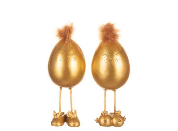 Egg m/bein gull m/fjær h:12,5cm 2ass 
