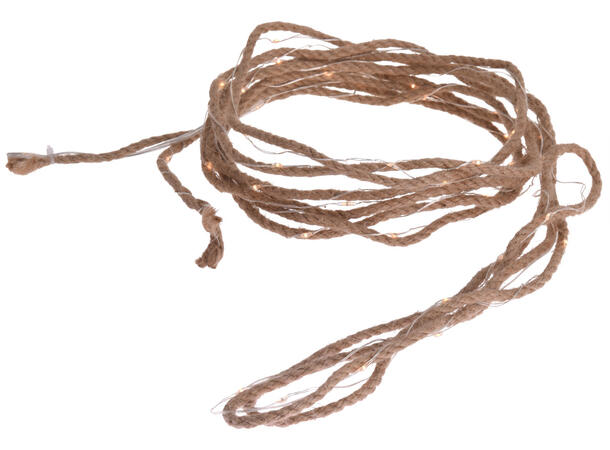 Lyslenke 50 LED varmhvit tau 5m Varm hvit farge 3xAA Batteri 