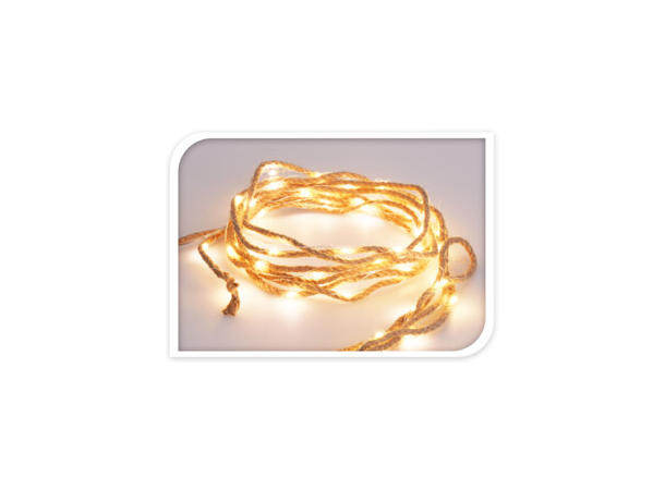 Lyslenke 50 LED varmhvit tau 5m Varm hvit farge 3xAA Batteri 