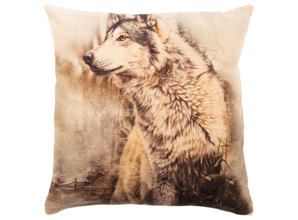 Pute 45x45cm m/trekk velur Ulv gråbrun Pute fjær/dun 680gram fyllvekt 
