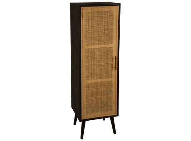 Skap tre sort rotting 41x37x140cm 1 dør Furu bein/Paulownia ramme/flate i MDF 