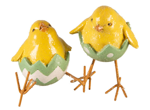 Kylling i egg sittende gul/grønn h:9cm 10x9,3x9cm 