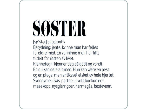 Glassbrikke 10x10cm hvit m/sort Søster Serie:Definisjon MDF 