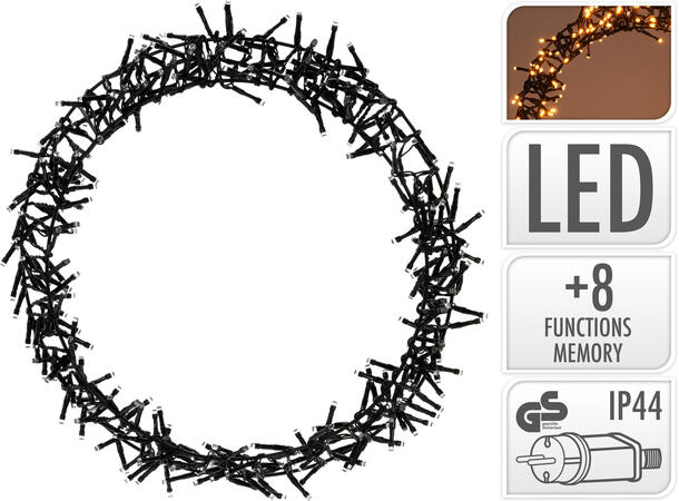 Krans LED Lysring 300 varmhvit 38cm IP44 8 funksjoner Timer 8/16t 