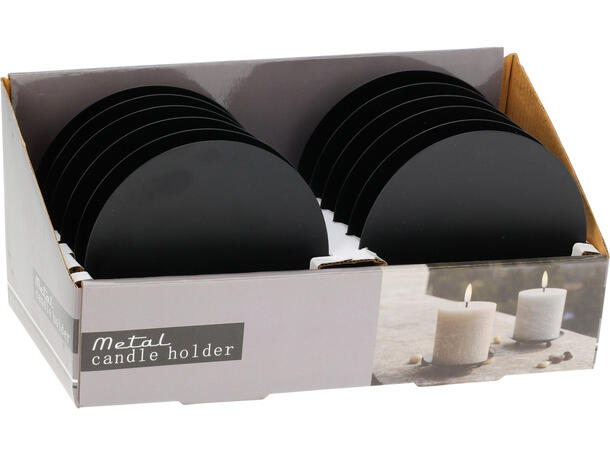 Lysfat metall sort d:12cm Display 12stk 