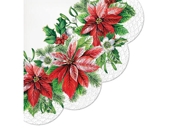 Serviett rund Glory Poinsettia Rund 12 stk 3-lags Dia:32cm 
