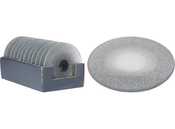 Lysfat glass m/glitter sølv d:15cm Display 12stk 