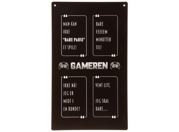 Skilt avlangt m/tekst sort Gameren 16x27cm Metall 