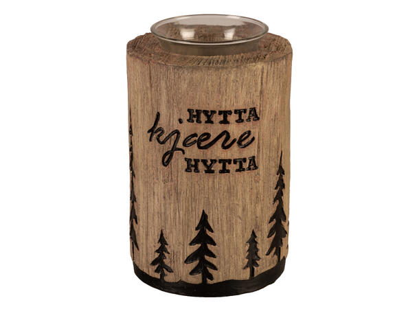Lysestake hytte rund natur 9x9x13,5cm 